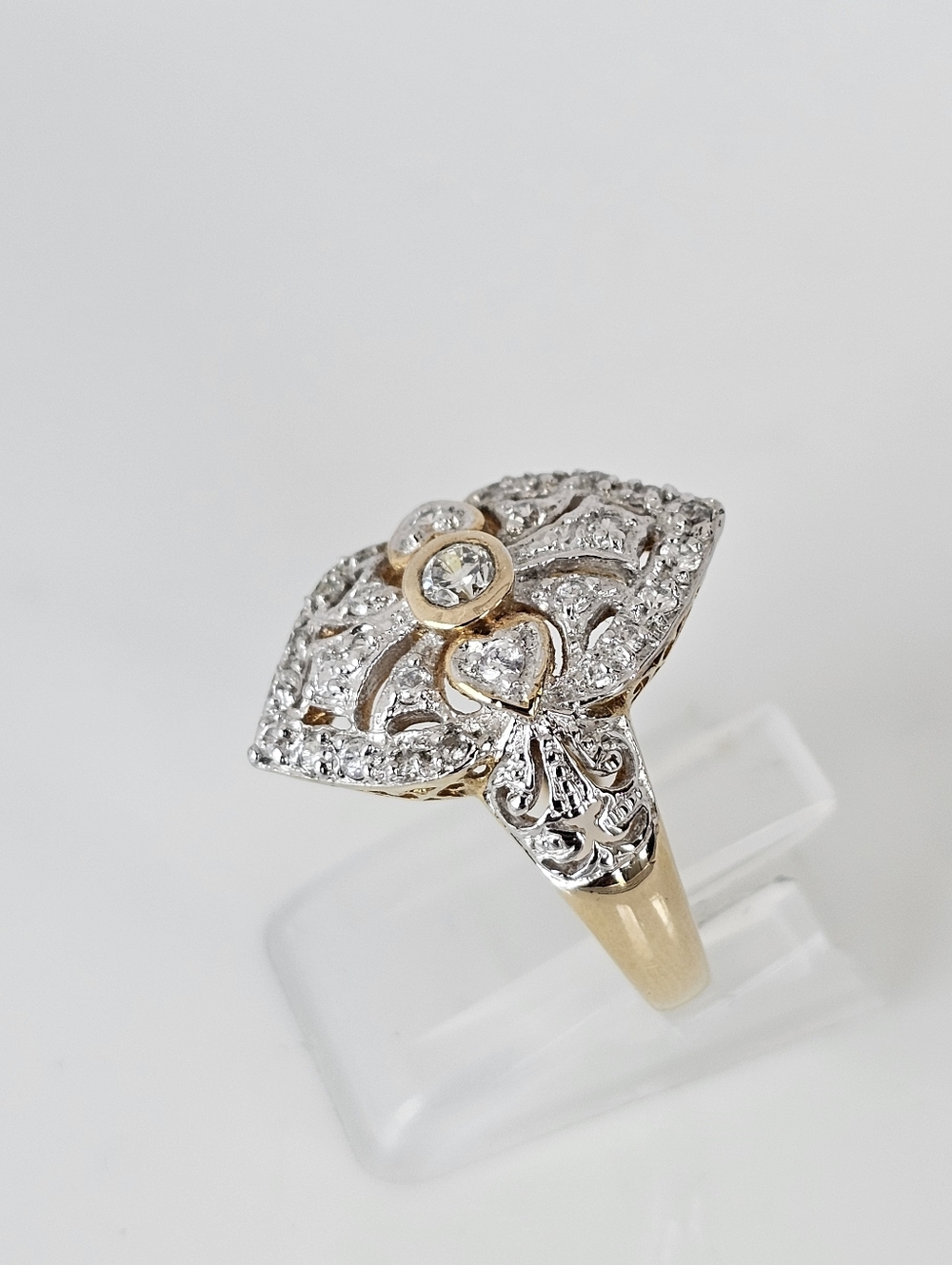 Vintage Victorian Style Diamond Ring 18k Yellow Gold Vermeil Size 7.5 - Picture 4 of 8